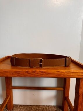 Talbots Brown Leather Belt with Gold Buckle